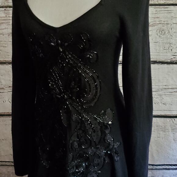 Nanette Lepore Size Small Black Sequin Sweater Tunic - Picture 2 of 4